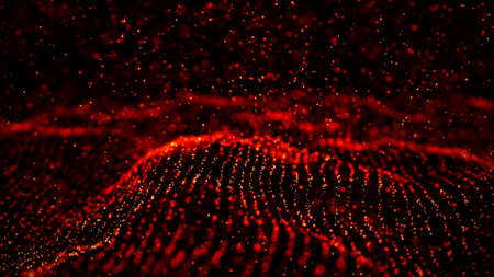 Abstract fire background with a dynamic wave. Wave of particles. Futuristic Technology. Fire flying...