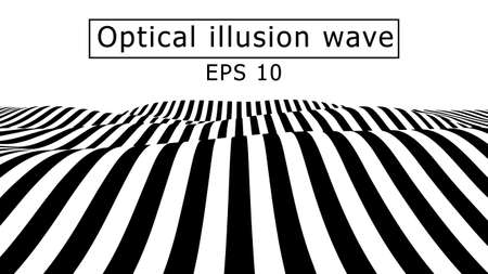 Optical illusion wave. Abstract 3d black and white illusions. Horizontal lines stripes pattern or background with wavy distortion effect. EPS 10. Vector illustration.のイラスト素材