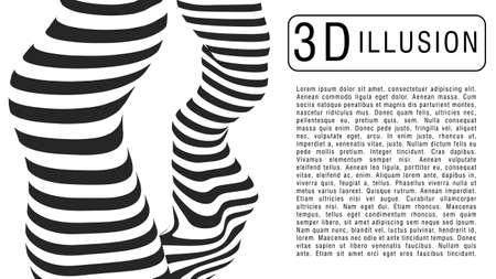 Optical illusion spiral. Abstract 3d black and white illusions. Horizontal lines stripes pattern or background with wavy distortion effect. Vector illustration.のイラスト素材