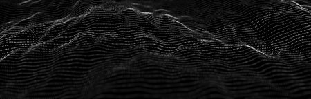 Wave of particles. Dynamic wave on black background. Big data visualization. Data technology abstract futuristic illustration. 3d rendering.の写真素材