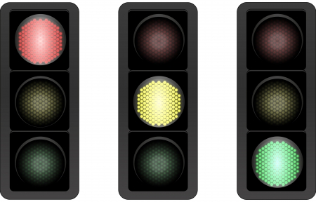 Three traffic lights with different signs burningのイラスト素材