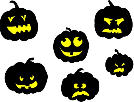 Set of halloween pumpkin with various facesのイラスト素材