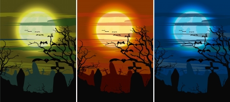 Set Halloween dark cemeteryのイラスト素材