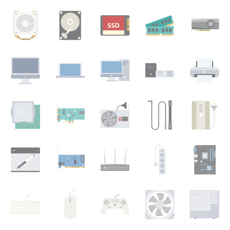 Computer components and peripherals flat icons set graphic illustration designのイラスト素材