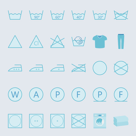 Washing and ironing clothes color flat icon set vector graphic illustrationのイラスト素材