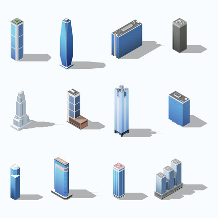 Modern skyscraper isometric building set vector graphic illustrationのイラスト素材