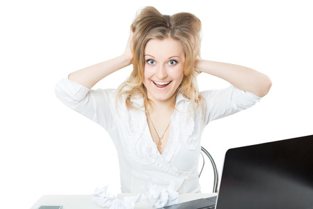 Stress in the workplace at the business womenの写真素材