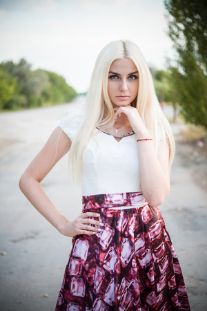 photo beautiful young blond girlの写真素材