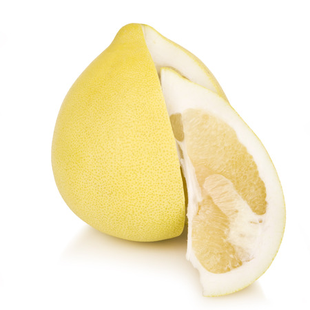 Fresh pomelo fruit isolated on white backgroundの写真素材