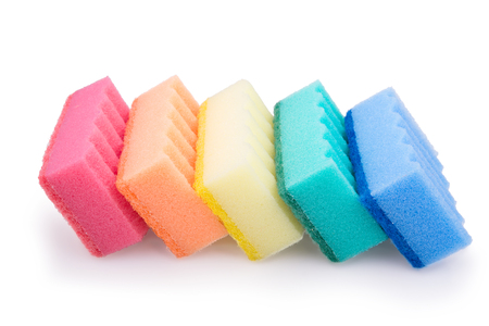 colored sponges for ware on a white backgroundの写真素材