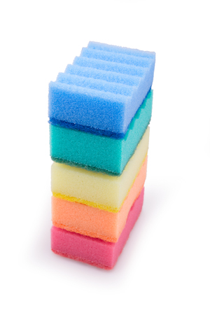 colored sponges for ware on a white backgroundの写真素材