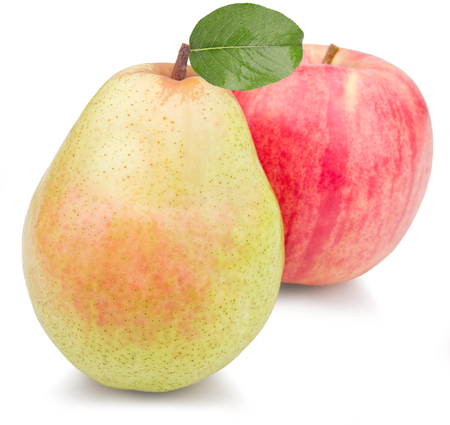 red pear and apple isolated over white backgroundの写真素材