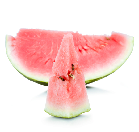 Sliced ripe watermelon isolated on white backgroundの写真素材