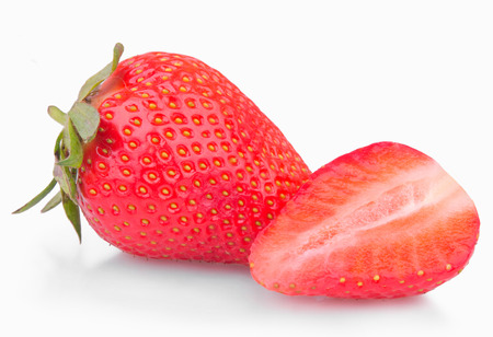 ripe strawberries on a white backgroundの写真素材