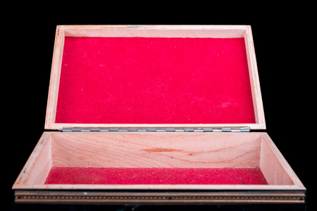 wooden box on a black backgroundの写真素材