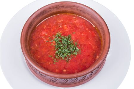 An isolated plate of borscht. Delicious freshly prepared foodの写真素材