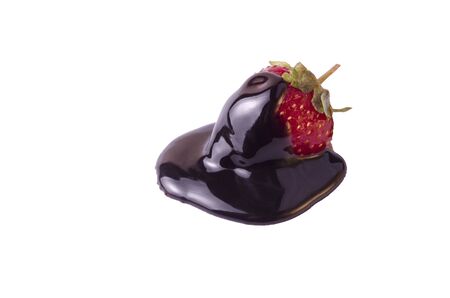 Chocolate covered strawberries on white backgroundの写真素材