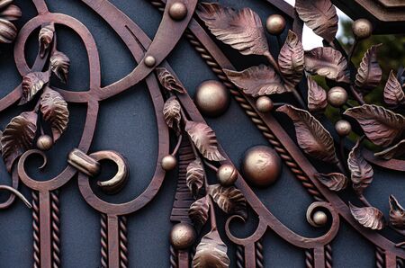 Ornate beautiful metal sheets on forged gatesの写真素材