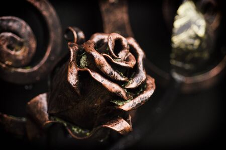 Metal gates with beautiful forged rosesの写真素材