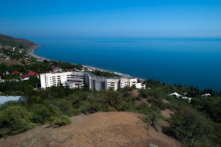 Seascape in Crimea, Kanaka, view of the resort from the mountainの写真素材