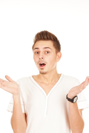 surprised man on a white backgroundの写真素材