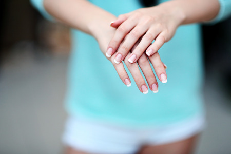 Closeup portrait of a female handsの写真素材