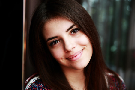 Closeup portrait of a cute woman の写真素材