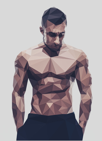 Polygonal muscular man over gray backgroundの写真素材