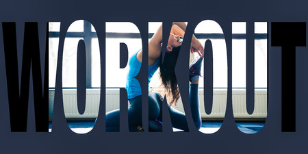 Conceptual collage of sports photos in the form of the word workoutの写真素材