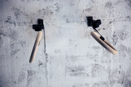 Closeup image of a fitness rings in gymの写真素材