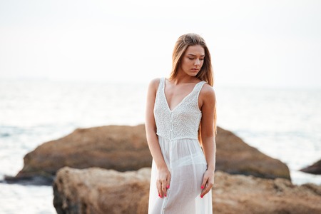 Attractive model on the beach. good portrait of pretty girlの写真素材