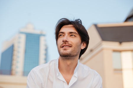 Happy man in shirt. close up portraitの写真素材