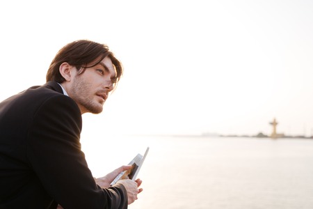 Close up portrait of man in suit. in port of odessaの写真素材