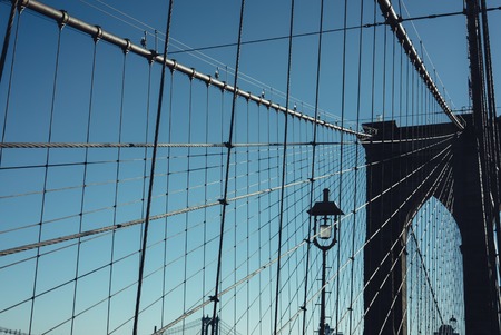 Close up view of Brooklyn Brige, New York City, Manhattan, USAの写真素材