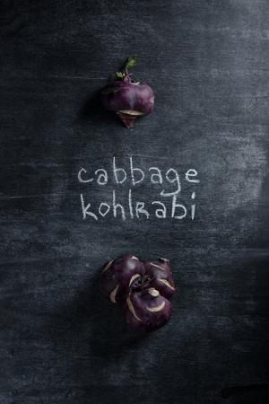 Top view image of two cabbage kohlrabi over dark background.の写真素材