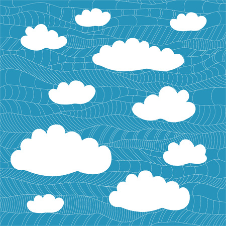 Abstract dark blue wavy illustration with white cloudsのイラスト素材