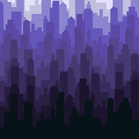 Abstract city skyline silhouette pattern. Purple gradient. Vector illustrationのイラスト素材