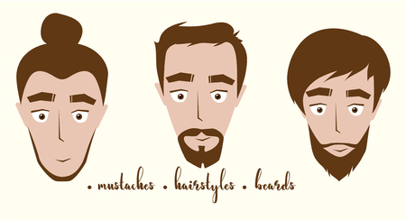 Man with beard and hairstyles variations. Vector illustration.のイラスト素材