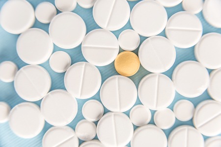 Top view of mixed tablets isolatedの写真素材