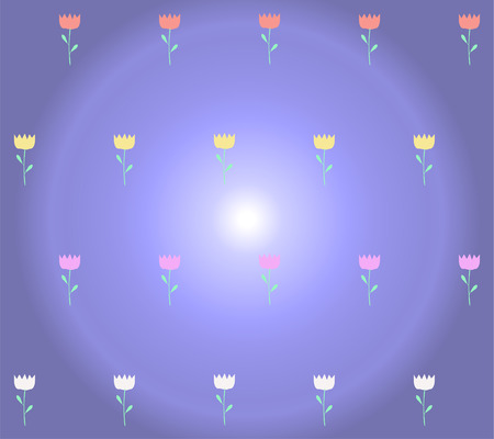 Seamless cute colorful flowers in line over blue. Vector illustrationのイラスト素材