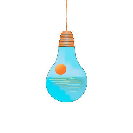 Ecologic power symbol in form of a light bulb with sun and water inside. Vector illustrationのイラスト素材