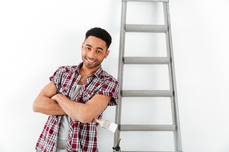 Portrait of man near stairsの写真素材