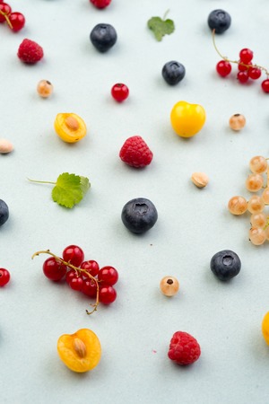 Top View Photo of mix of berries isolated over white background table.の写真素材