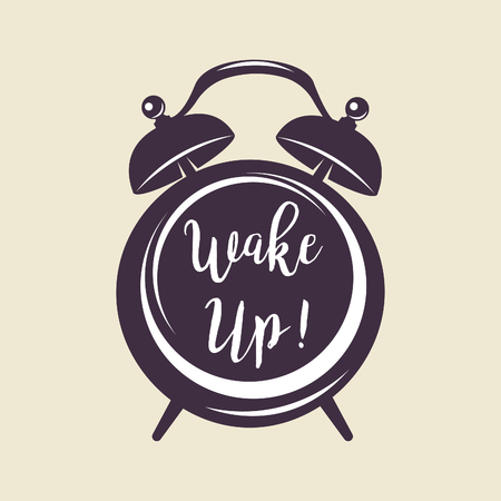 Wake up poster with alarm clock. Wake up lettering. Vector illustrationのイラスト素材