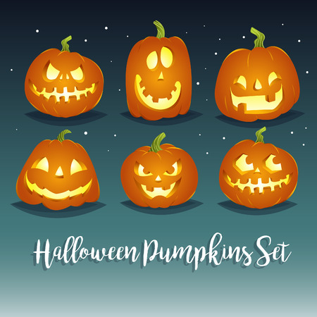 Halloween pumpkins icons set. Vector illustrationのイラスト素材