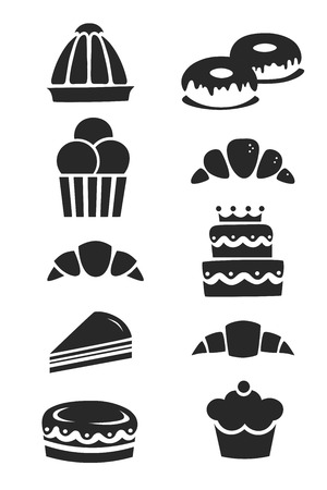 Black silhouette bakery icons set. Vector illustrationのイラスト素材