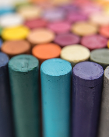 Close up of colorful and bright pastel crayons, selective focusの写真素材