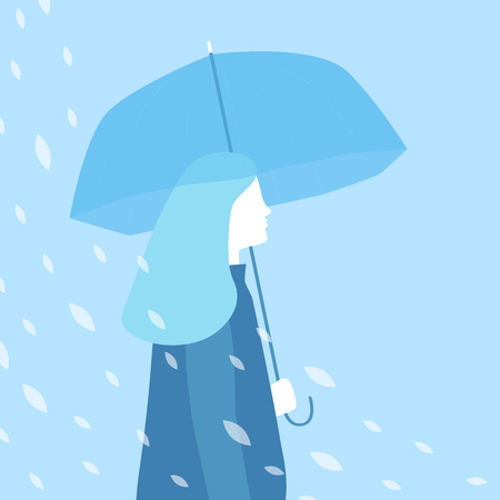 Woman walking under the rain with an umbrella. Vector illustrationのイラスト素材