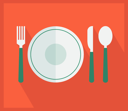Cutlery over red icon. Vector illustrationのイラスト素材