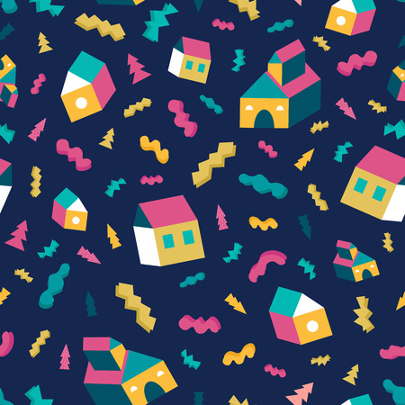 Colorful cartoon house pattern background. Vector illustrationのイラスト素材